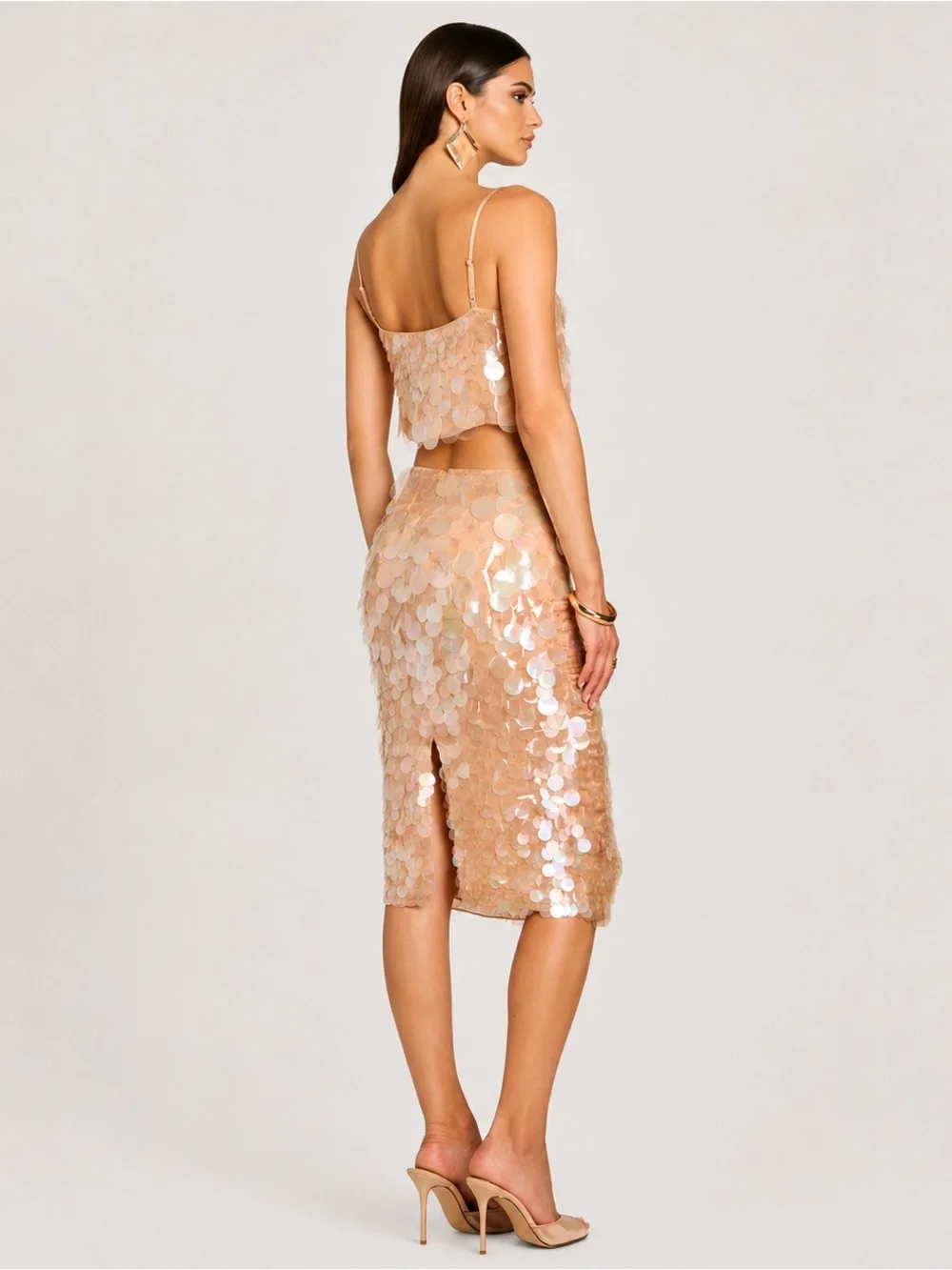 Retrofête Leia Sequin Paillette Crop Top Nude/Champagne Small - Picture 4 of 8